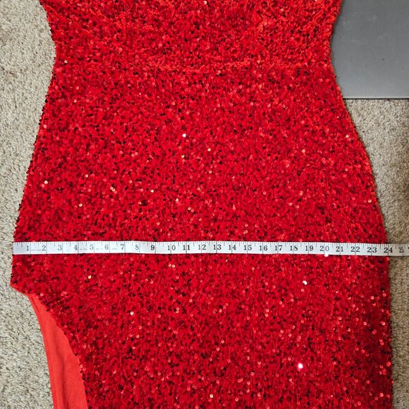 2XL (fits 16-18ish) Unbranded Red Velvet Sequin One-Shoulder Bodycon Gown Dress - Picture 8 of 11